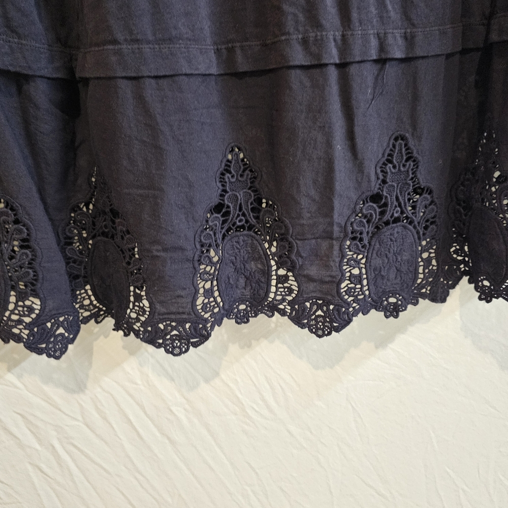 LOGO by Lori Goldstein Cotton Blend Midi Dress Crochet Lace Trim 2X Blue - Picture 3 of 9